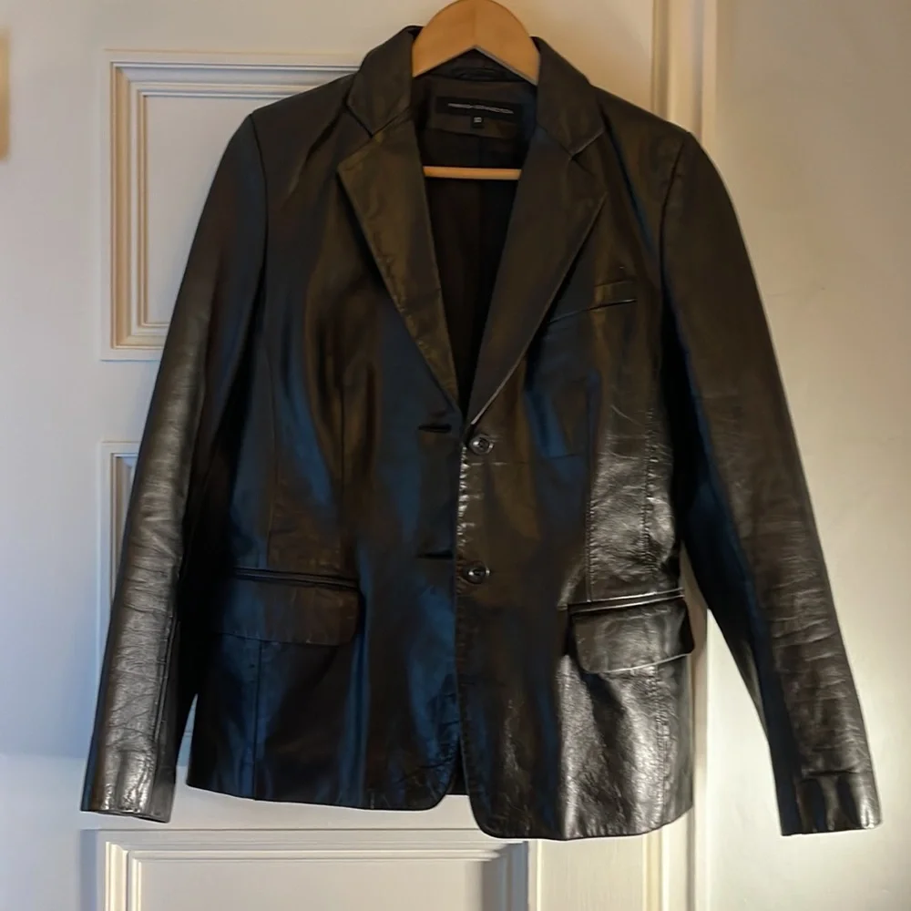 Vintage French Connection Black Leather Jacket Size 10 UK (fits like a 4-6 US) - Picture 3 of 9
